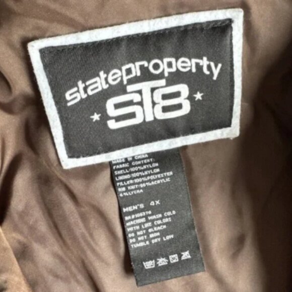 State Property Jacket Mens 4XL Brown Quilted Puffer 90's Rap Hip Hop Y2K Zip Up - Picture 2 of 12